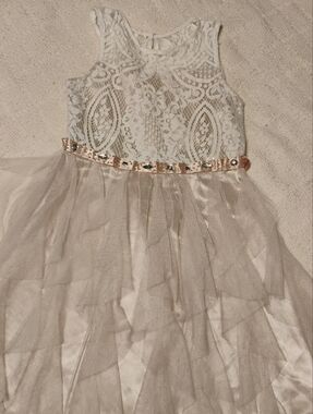 Rare Editions White Lace & Blush-Tone Tulle Party Dress